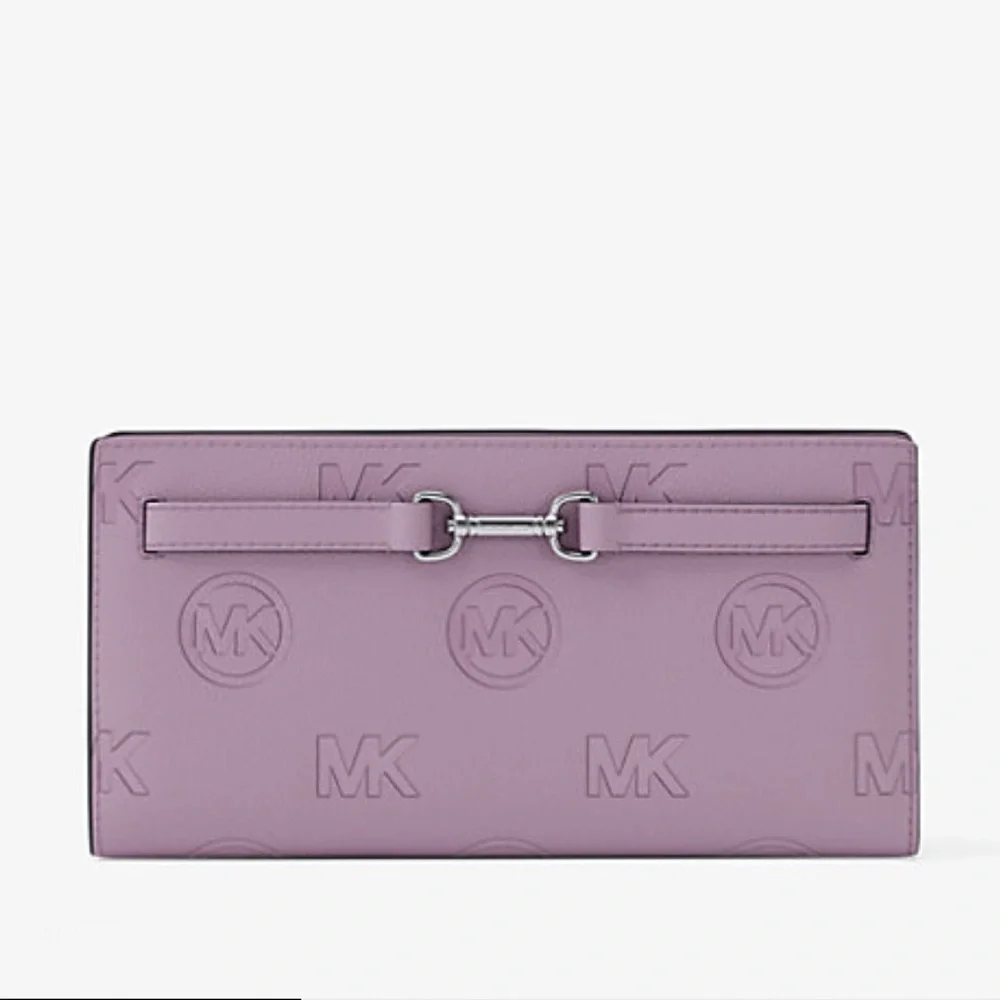 MICHAEL KORS Carson Large Logo Debossed Snap Wallet Light Quartz  NWT